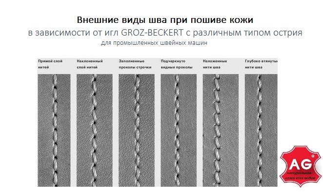 Внешние виды шва при пошиве кожи